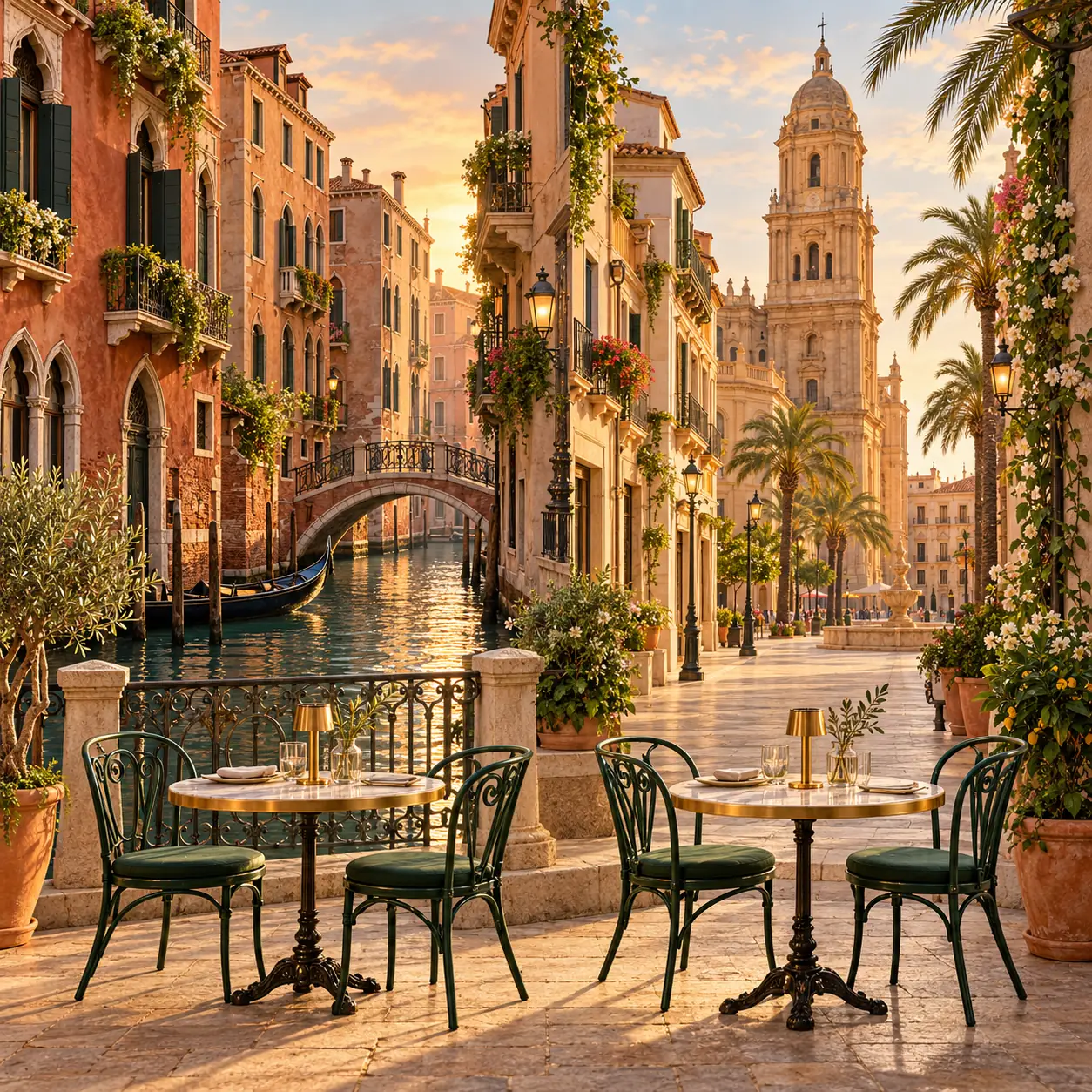 Ilustración de Venecia y Málaga, las ciudades donde estamos