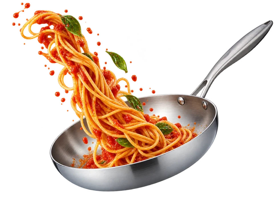 Imagen Ilustrativa: pasta salteada en una sartén de acero