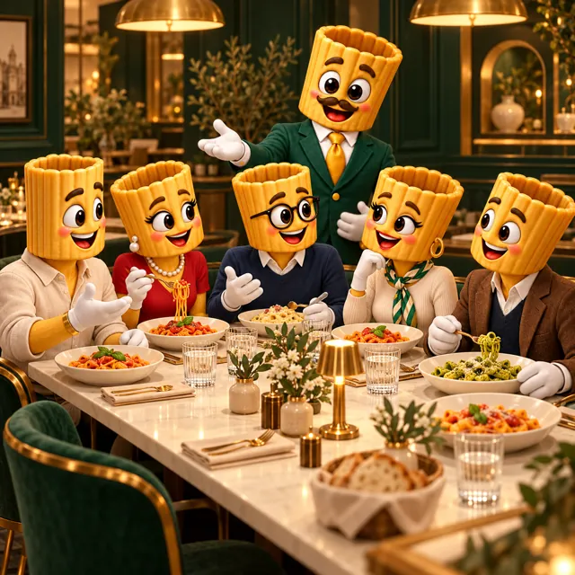 Ilustración de grupos y agencias compartiendo pasta en Dal Moro’s